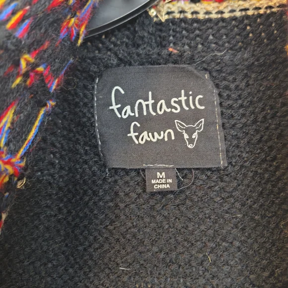 Fantastic Fawn Black Multicolor Knit Sleeveless Cardigan Medium - Picture 3 of 3